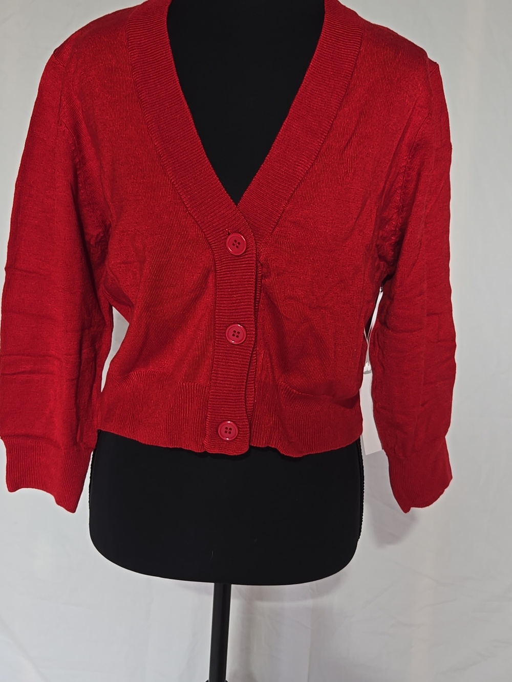 NWT Ye MAK Cropped Sweater Cardigan Red 3/4 Sleeve 1x